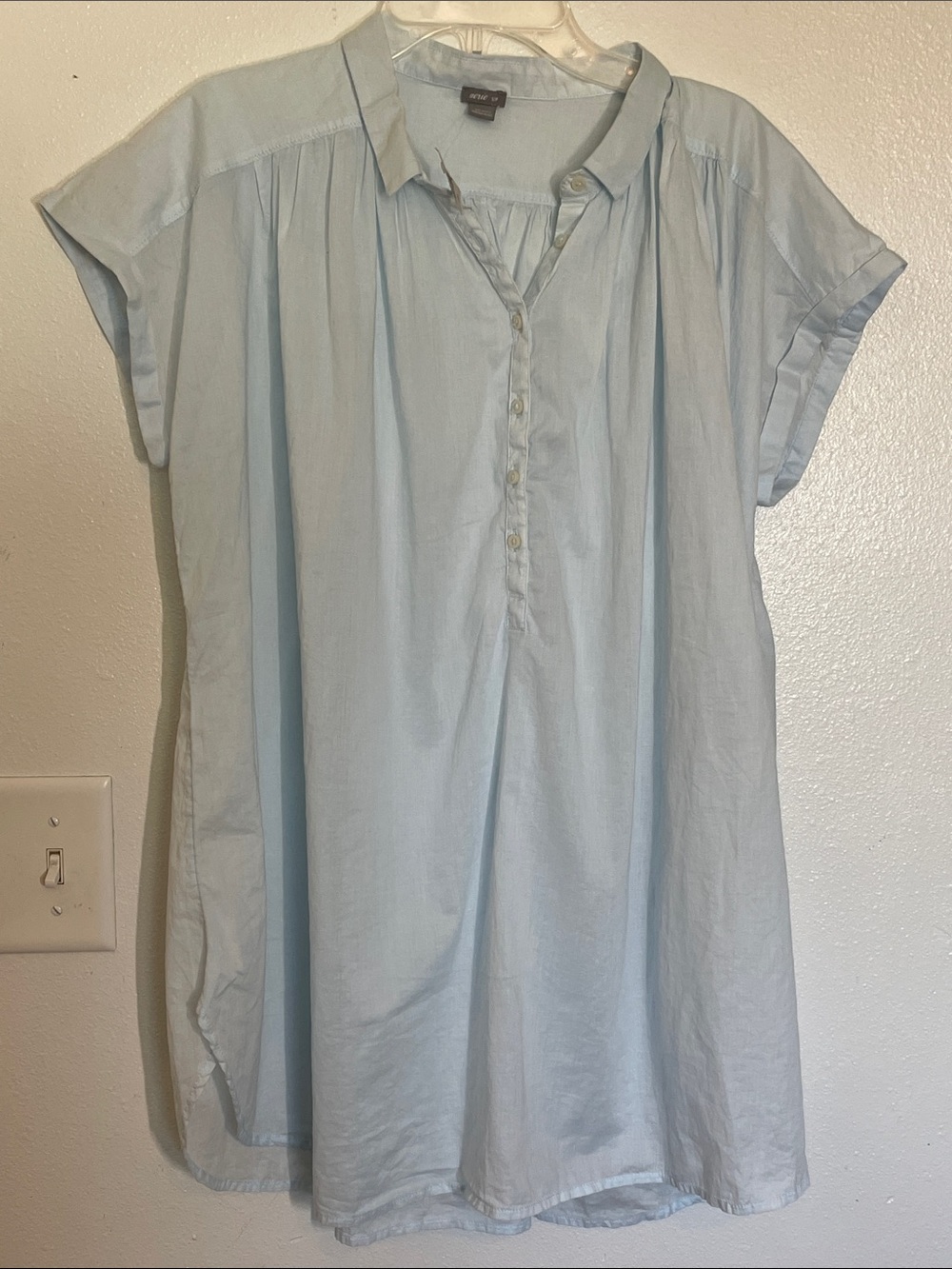 aerie Pale Blue Short Sleeve Button Tunic Blouse